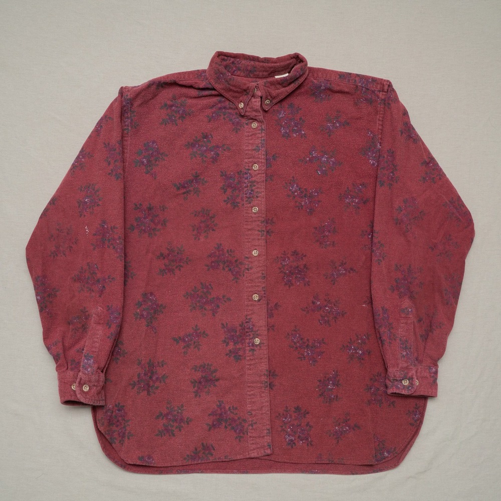 Vintage 90s LL Bean Womens Button Up Floral Print Maroon Long Sleeve Shirt - Picture 1 of 6